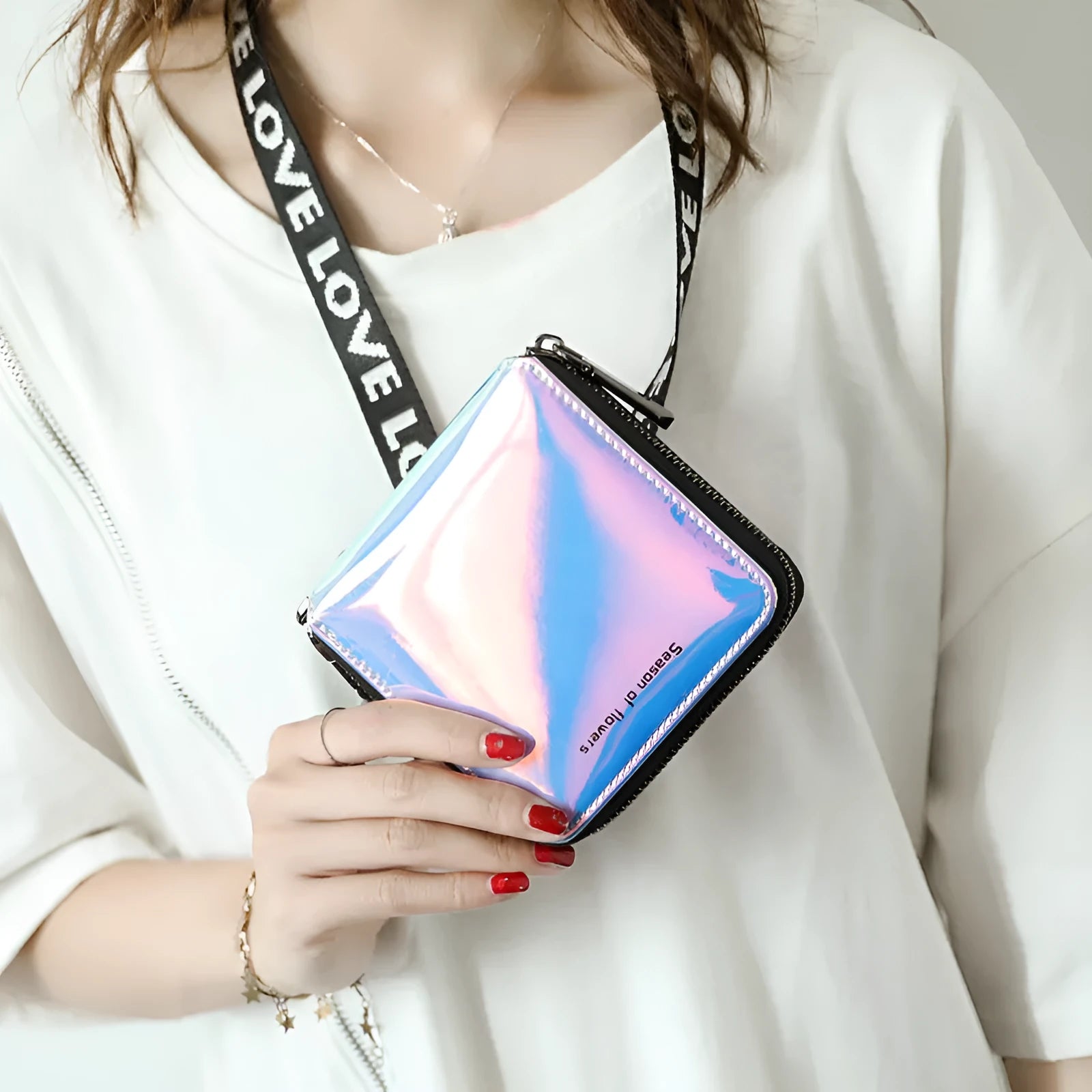 Korean style short folding women's wallet in PU leather with glitter colour options