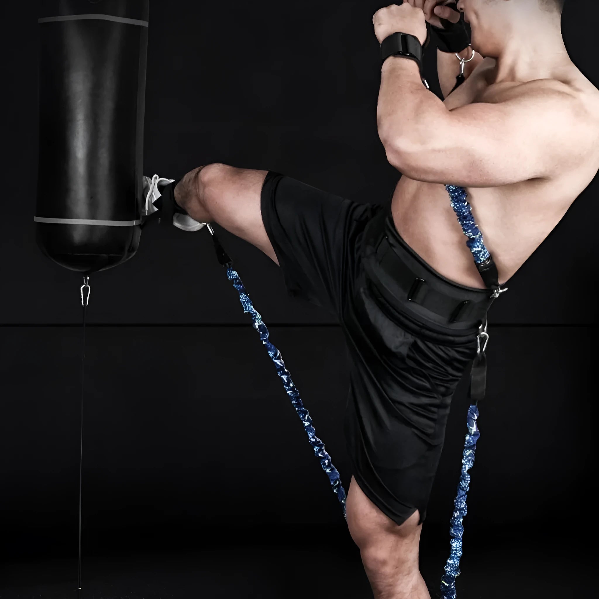 Fitness bounce chest expander elastic training belt with colour-coded resistance sleeves