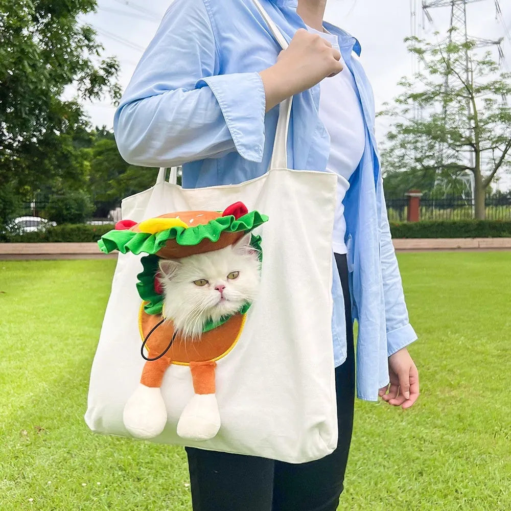 Soft canvas pet shoulder carrier bag with cartoon print for small dog or cat