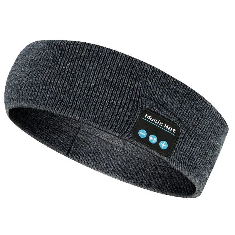 Bluetooth 5.4 sports headband with integrated eye mask and music scarf in black, dark grey, and grey-white colours