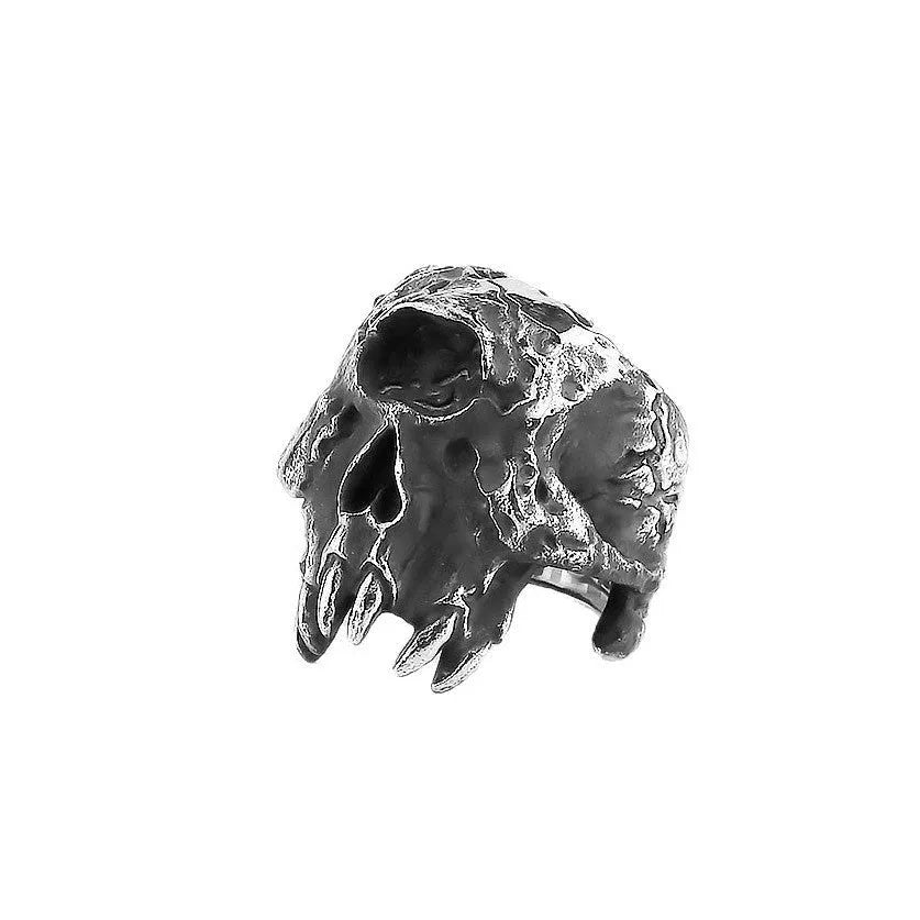 Alloy skull ring with one-eyed design and electroplated finish showing retro styling