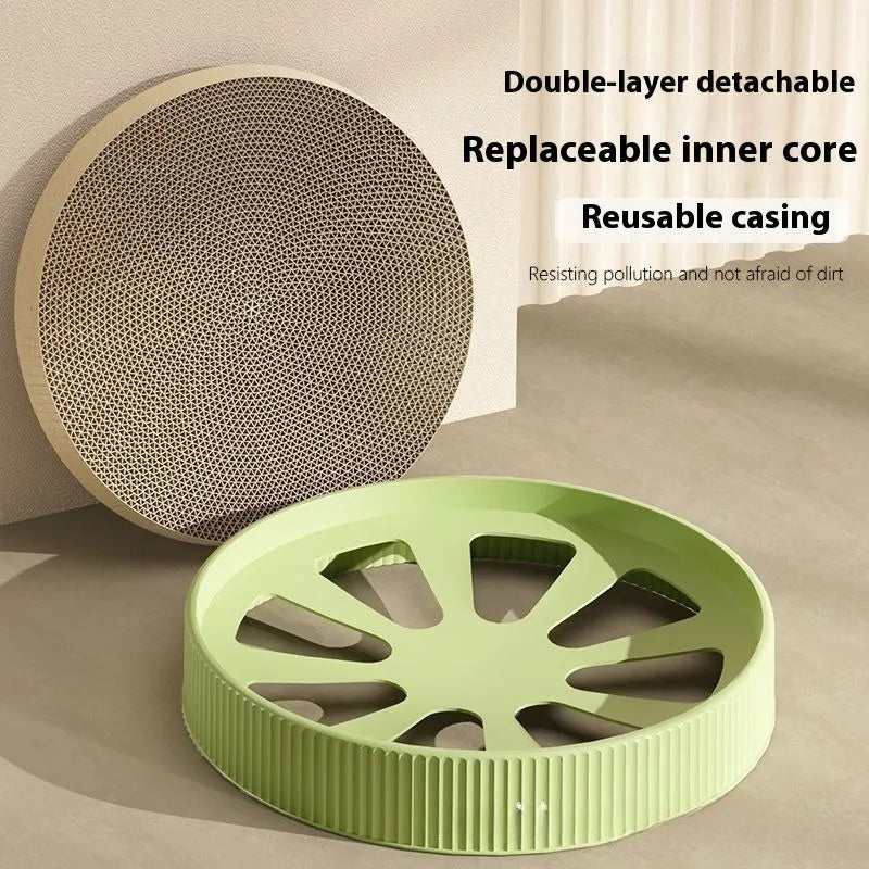 55cm round cat scratching board with replaceable corrugated paper insert in green or white colour