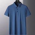 Men's solid colour non-ironing business casual short sleeve shirt on a hanger.