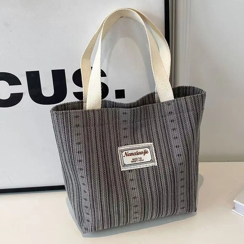 Japanese style corduroy handbag in ivory white, grey or dark brown colours
