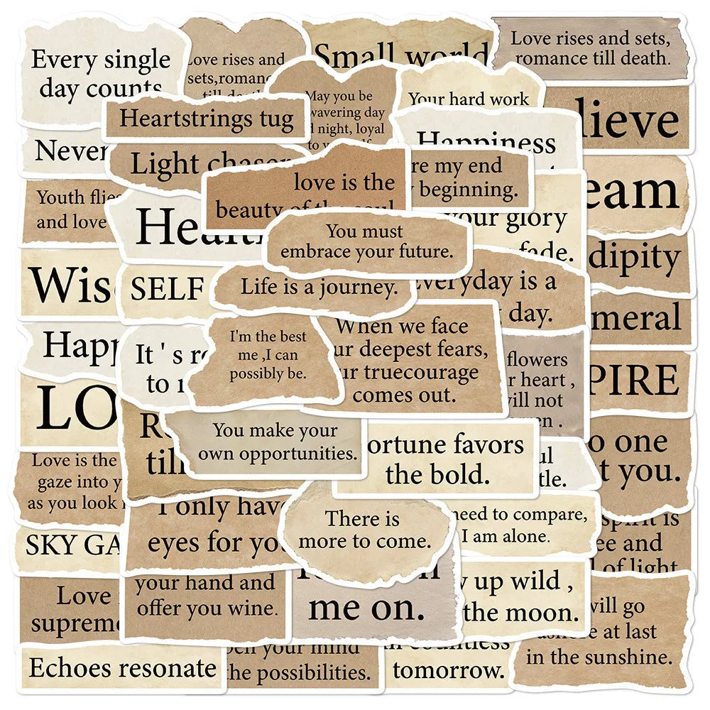 Pack of 25 waterproof PVC laptop stickers with tear English text design and repositionable adhesive