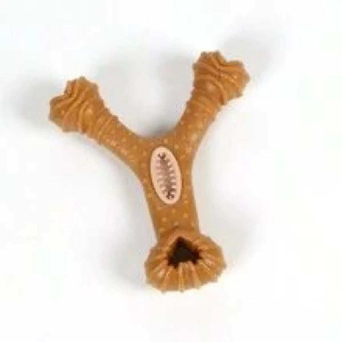 Two nylon dog chew bones showing 8 shape and Y shape designs for teeth cleaning