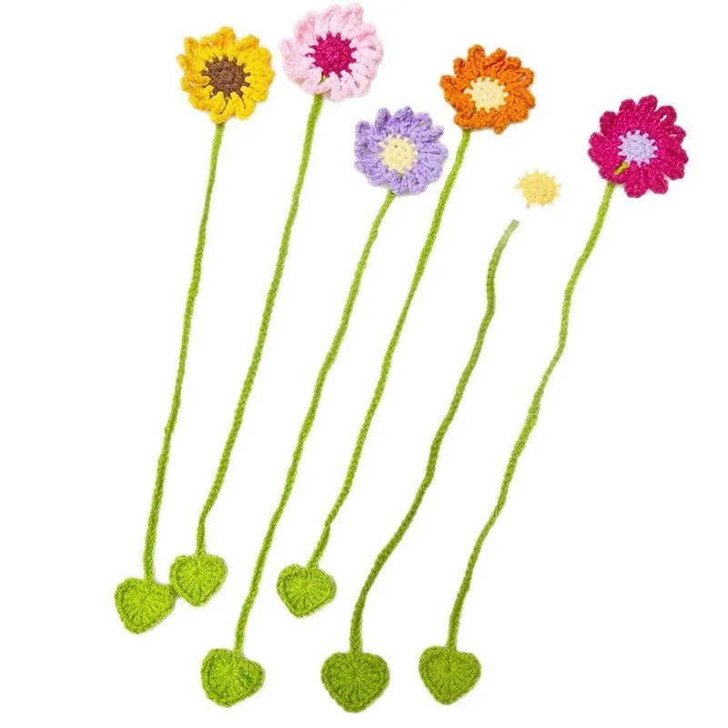 Hand-crocheted wool daisy bookmark with flexible wire in multiple colour options