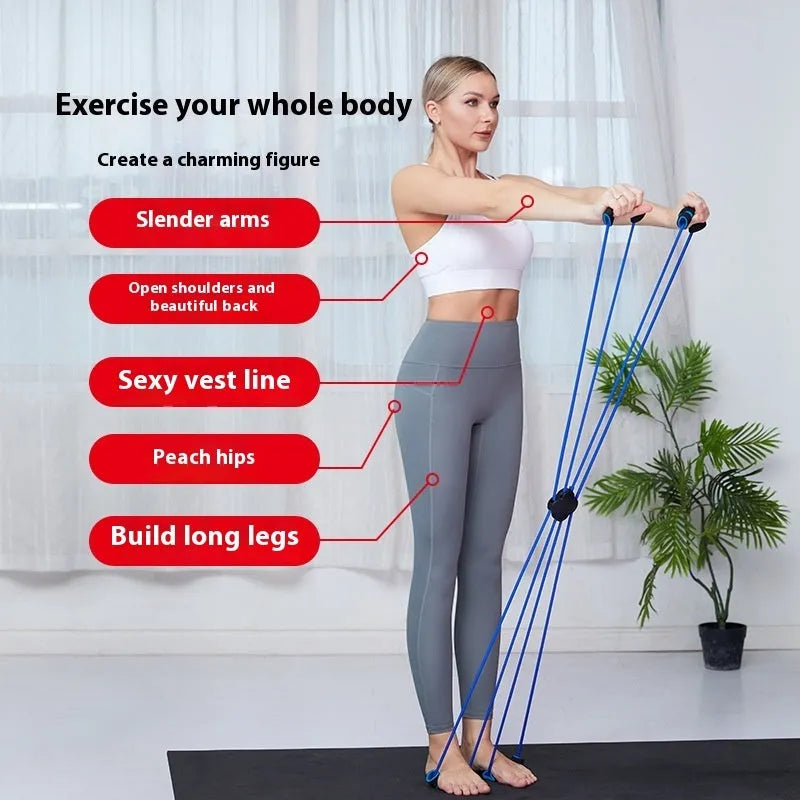 Blue and red eight character shoulder puller with cross tension device for female fitness training
