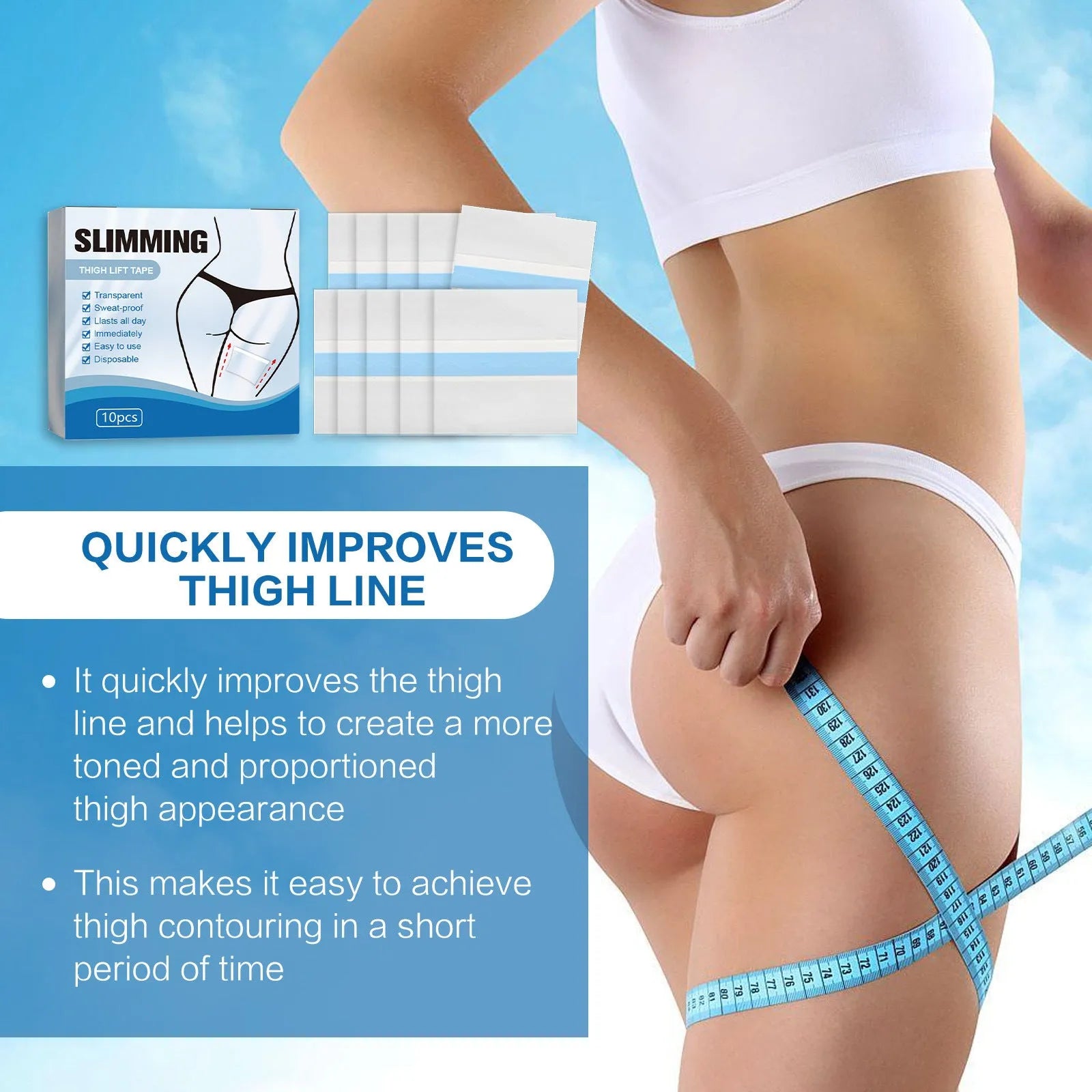Box of 10 non-standard slimming body shaping adhesive patches, 12 cm square.