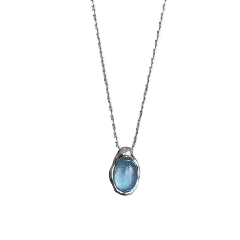 Navy blue water drop geometric pendant on adjustable copper chain with platinum colour finish