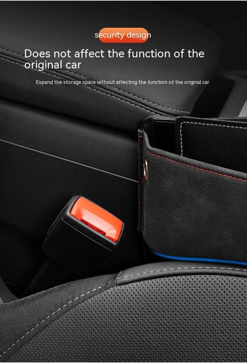 Leather car seat storage box in choice of colours for footwell organisation