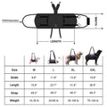 Black Oxford cloth dog rehabilitation support harness showing breast strap design for leg and chest support