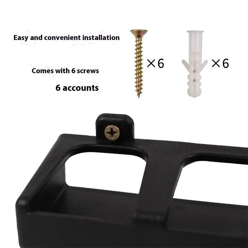 Black ABS plastic wall-mounted fishing rod holder with self-tapping screws