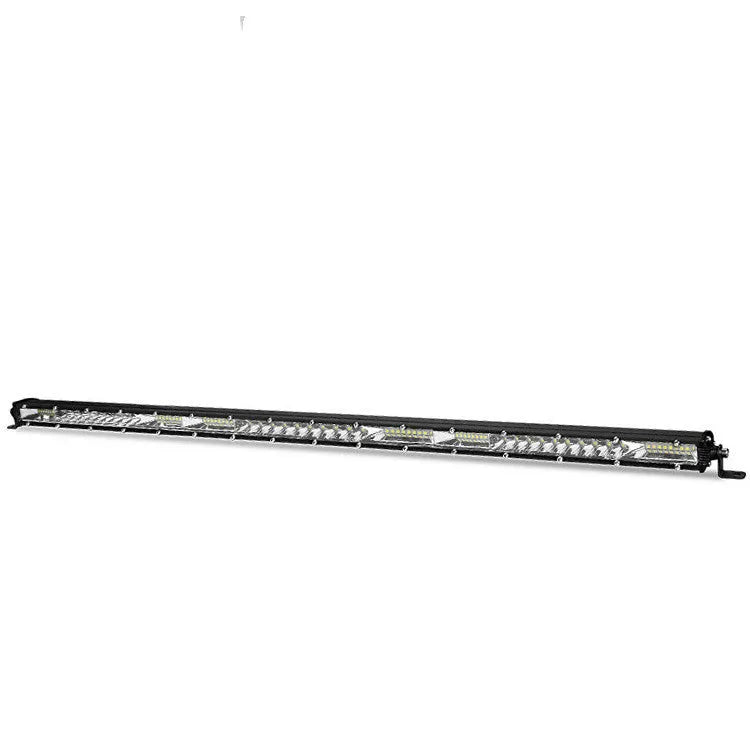 Ultra-thin single row white LED light bar for vehicle roof or bumper in three length options.