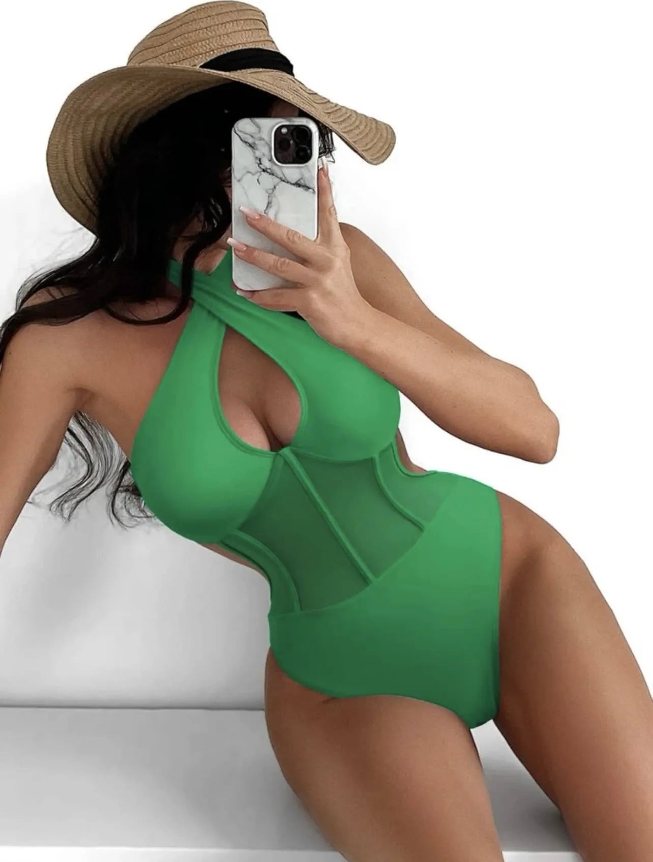 Women's black one-piece swimsuit bikini with nylon-spandex fabric for swimming