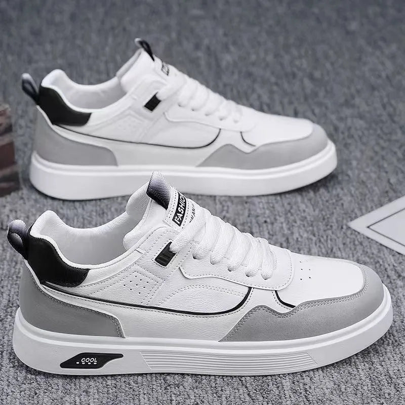 Men's low-top canvas board shoes with mesh lining in black, beige, and grey colours.