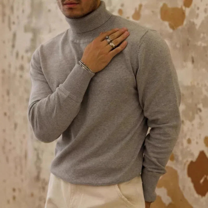 Men's cotton turtleneck sweater pullover in black, light business style long sleeves knitwear autumn winter