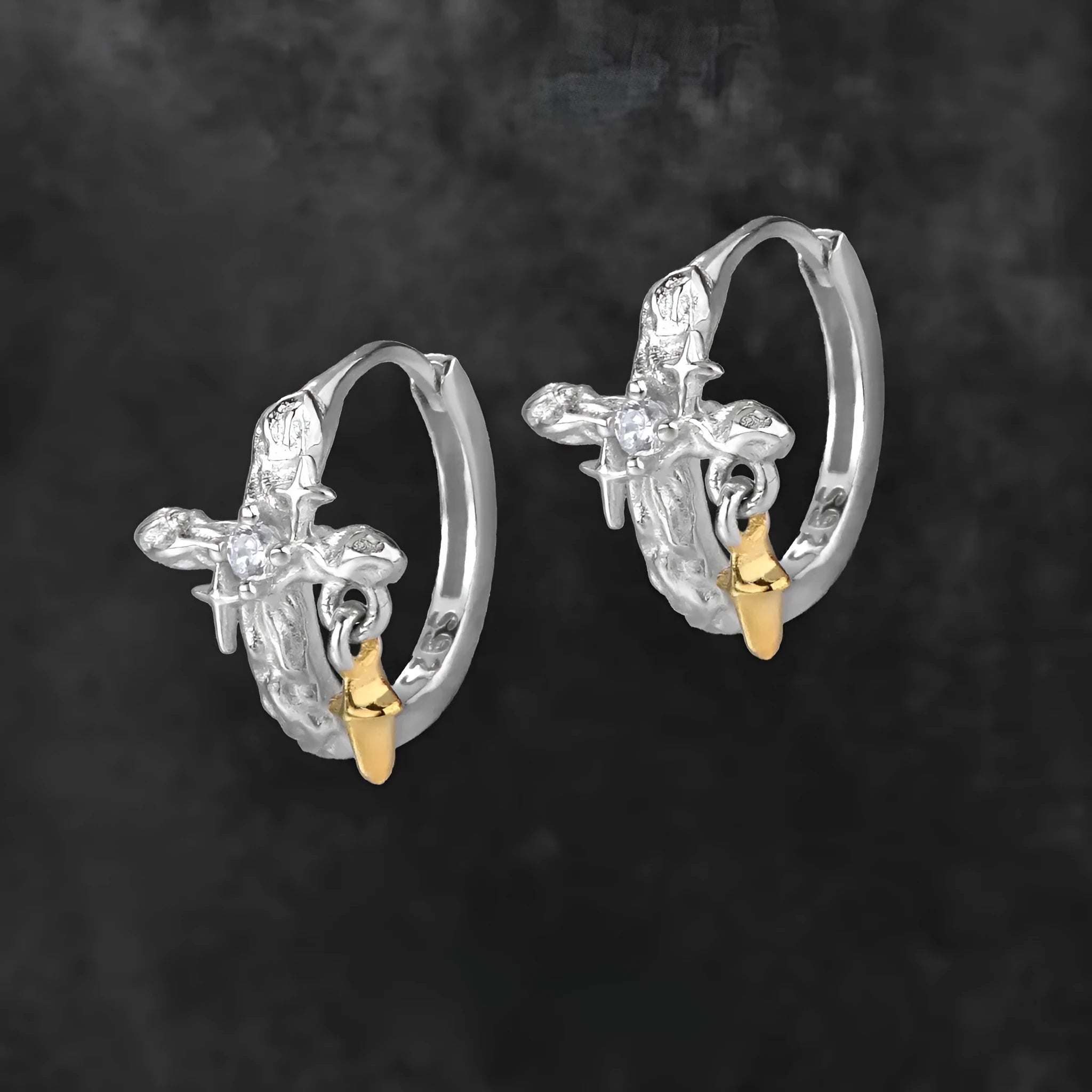 925 silver geometric cross earrings with white gold colour electroplating for women