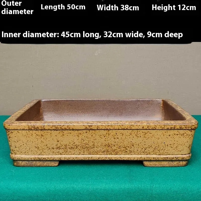 Straight shallow rectangular Yixing purple sand flowerpot for indoor plant display