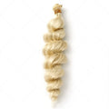 Golden synthetic hair weft wig for women shown in 18-inch, 20-inch and 22-inch length options.