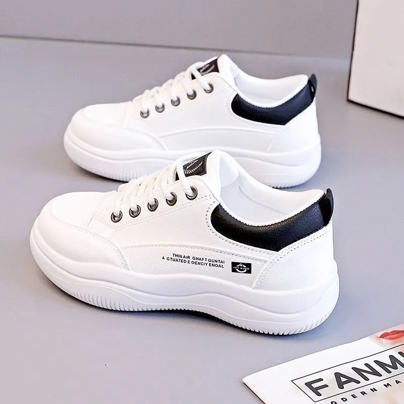 Women's white Korean-style leather pumps with cross-strap design and round toe