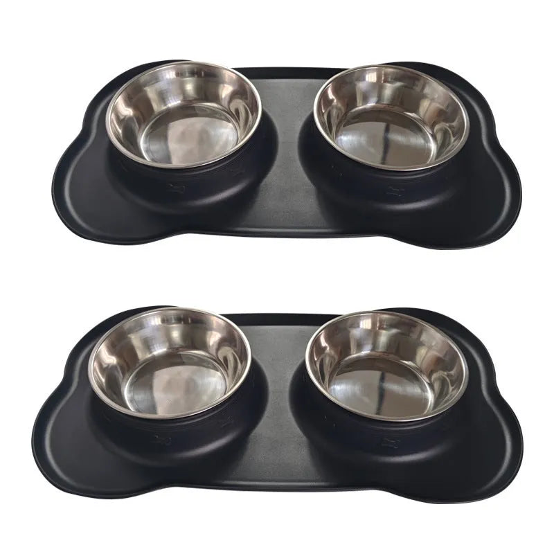 Large double pet bowl with stainless steel inner and silicone outer in black, blue, pink, silver gray or sky blue