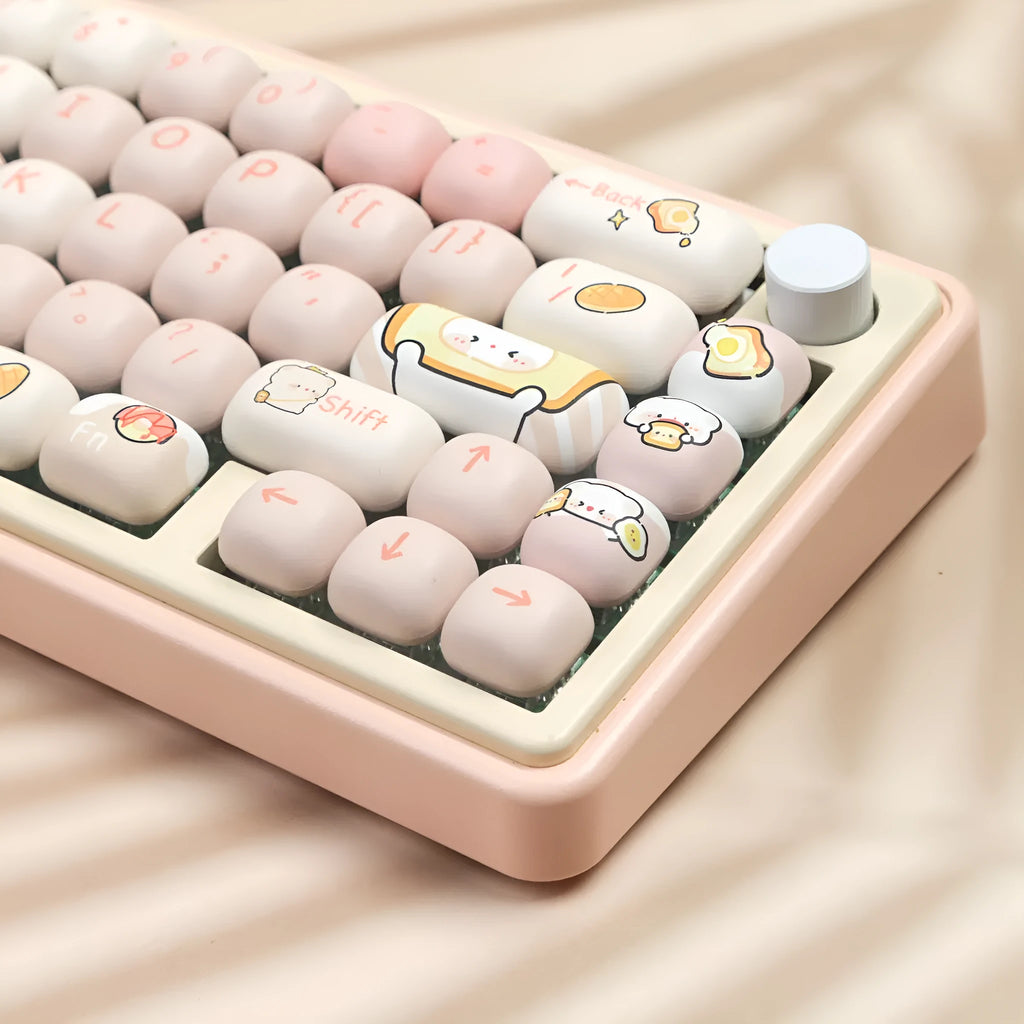 MOG PBT mechanical keyboard key caps with bread bear steamed bread designs, full 143+3 key set