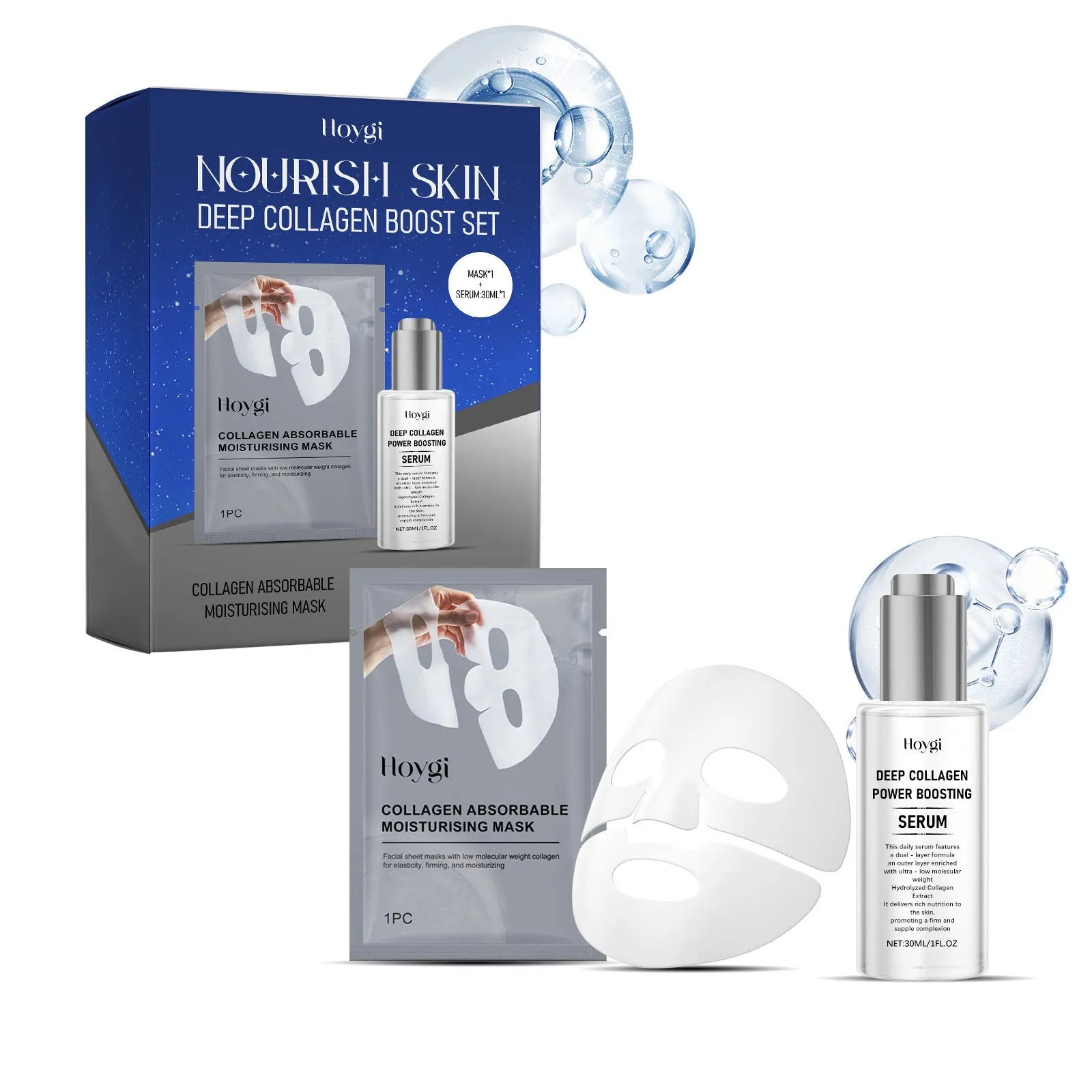 Collagen moisturising face mask kit with 30ml essence bottle for skincare