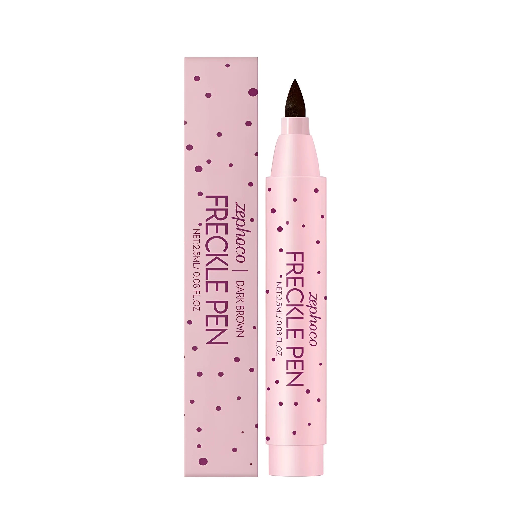 Freckle pen cosmetic tool for faux freckle application in Dark Brown and Light Brown shades