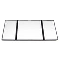 Silver car folding makeup mirror shown open at 30.5x14cm and folded at 15.5x14cm