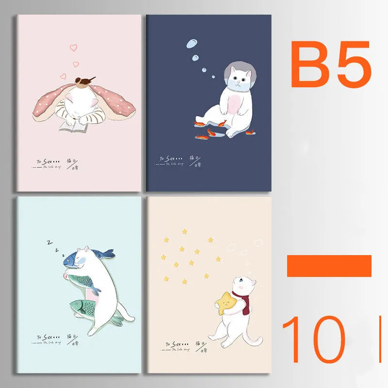 Set of 10 thread-bound softcover notebooks in various designs including kraft paper and printed patterns