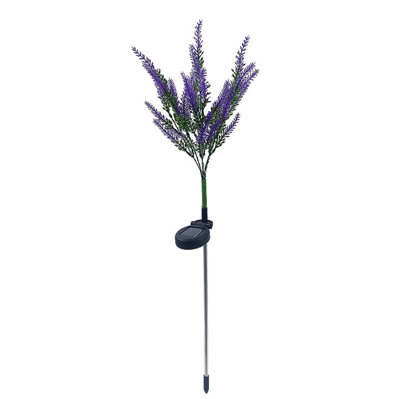 A pink flower-shaped solar LED garden light standing 74 cm tall in an outdoor setting.