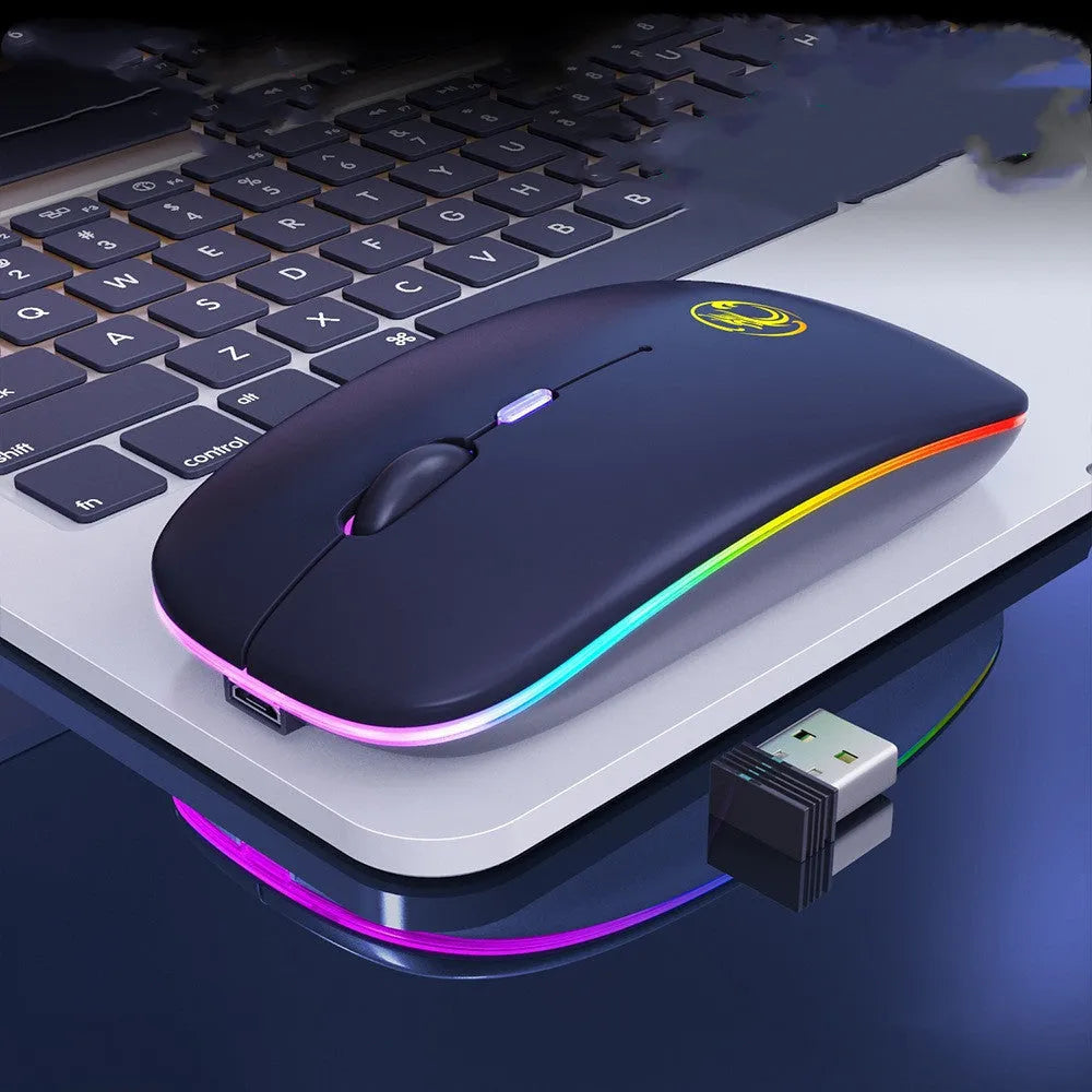 Black and white wireless computer mouse with dual Bluetooth and 2.4G connectivity and silent click buttons