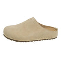 Women's outdoor slippers in apricot colour with microfiber upper, flat slip-on design, and square toe