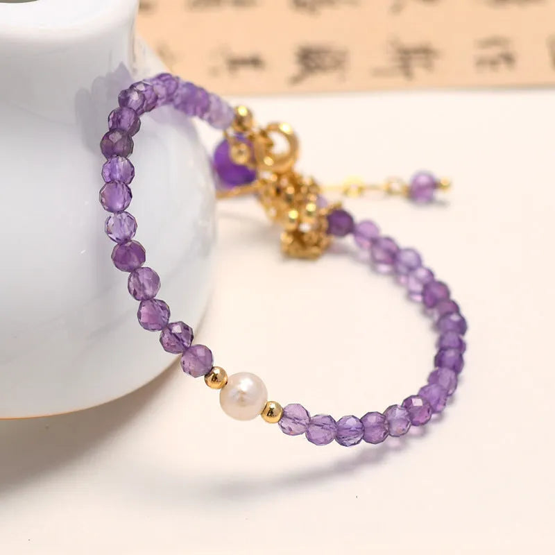 Women's amethyst crystal bracelet with diamond shape and Chinese style design featuring electroplated finish