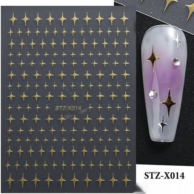 Sheet of black and silver stripe nail art stickers from a cartoon series for DIY manicures.