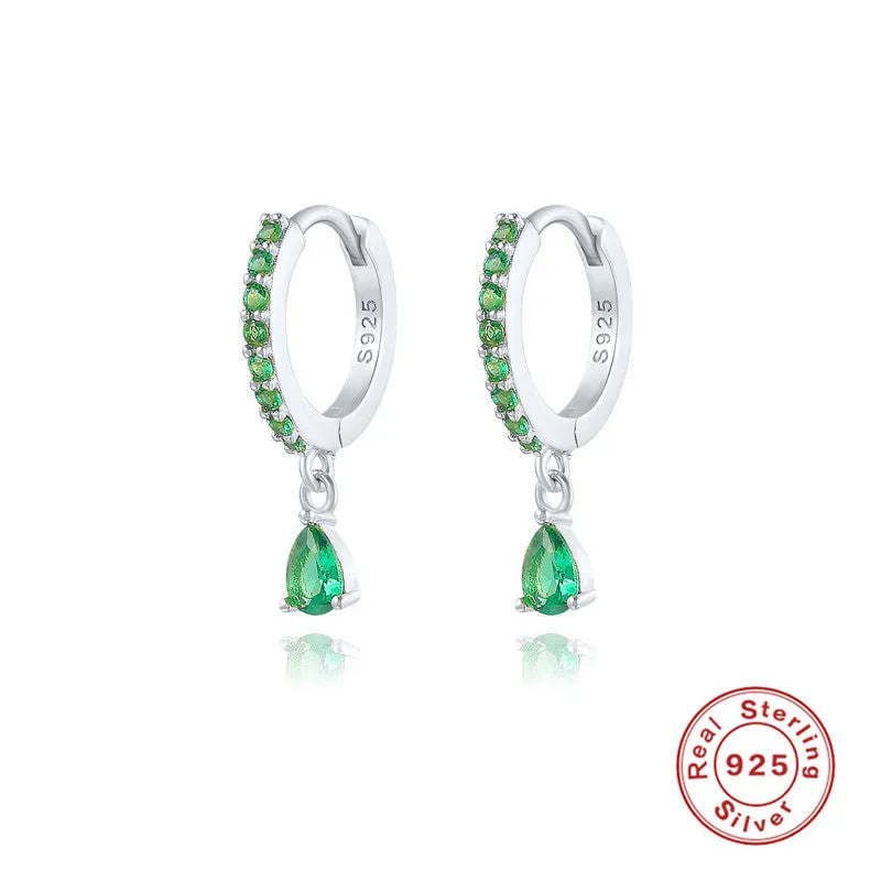 S925 sterling silver geometric water drop earrings with electroplated finish and gemstone accents