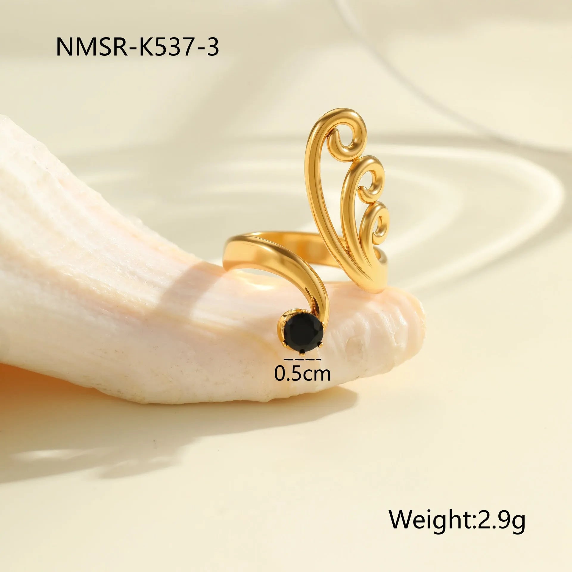 Geometric stainless steel ring for women with zircon detail and open adjustable design.