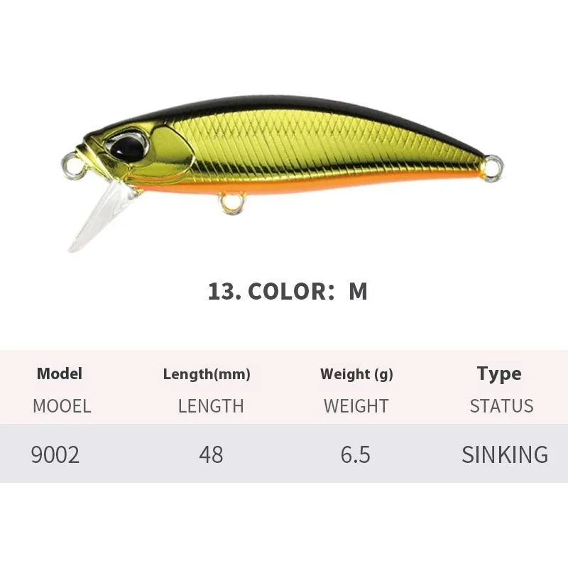 Japanese submerged mino fishing lure 48mm length for mandarin fish and snakehead in multiple colour options