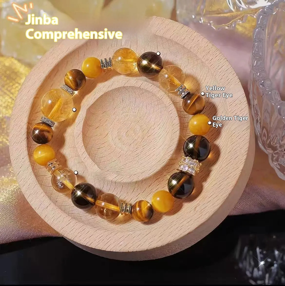Women's natural yellow tower crystal string beads bracelet with 10mm Jinba design