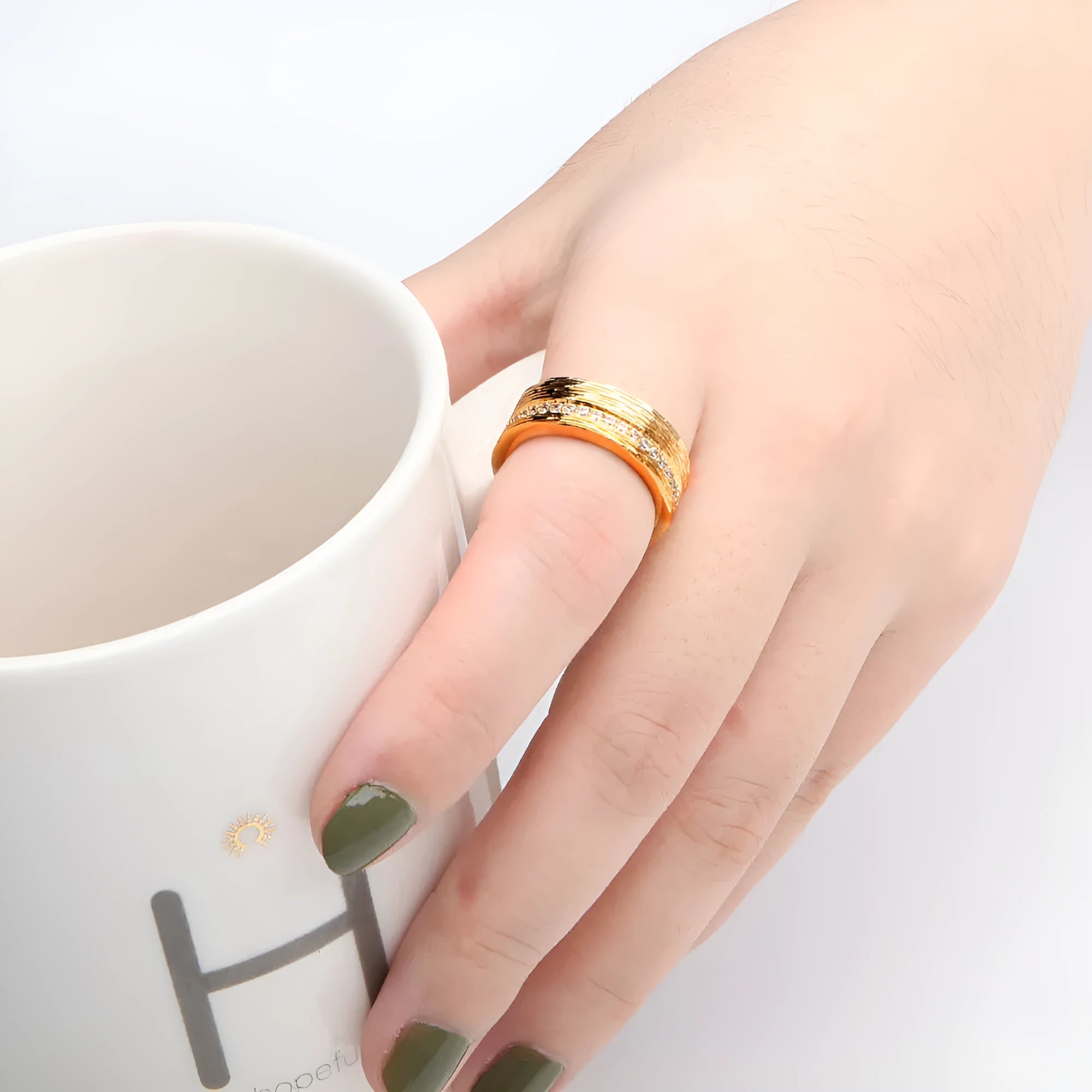 Gold geometric zircon ring for women in UK sizes 6, 7, and 8