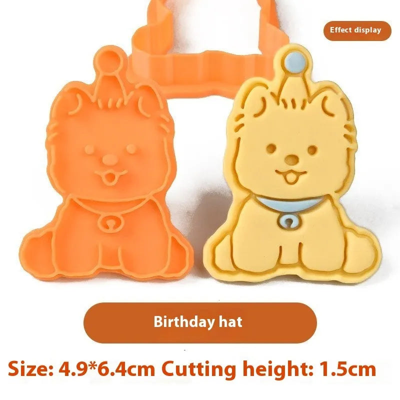 Three dimensional plastic biscuit mould with puppy cartoon designs for baking