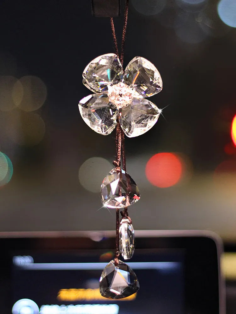 Crystal four leaf clover car pendant decoration approximately 20CM long in four colour options