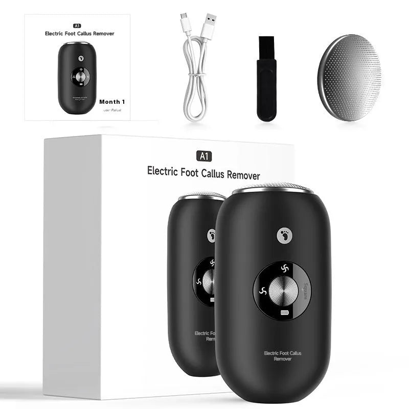 Fully automatic foot grinder exfoliating skin pedicure device with three-gear adjustment, 47x47x87mm, black colour