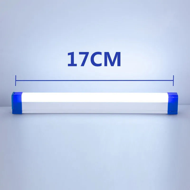 Blue and purple rechargeable LED tube night light with USB cable and dimmable switch.