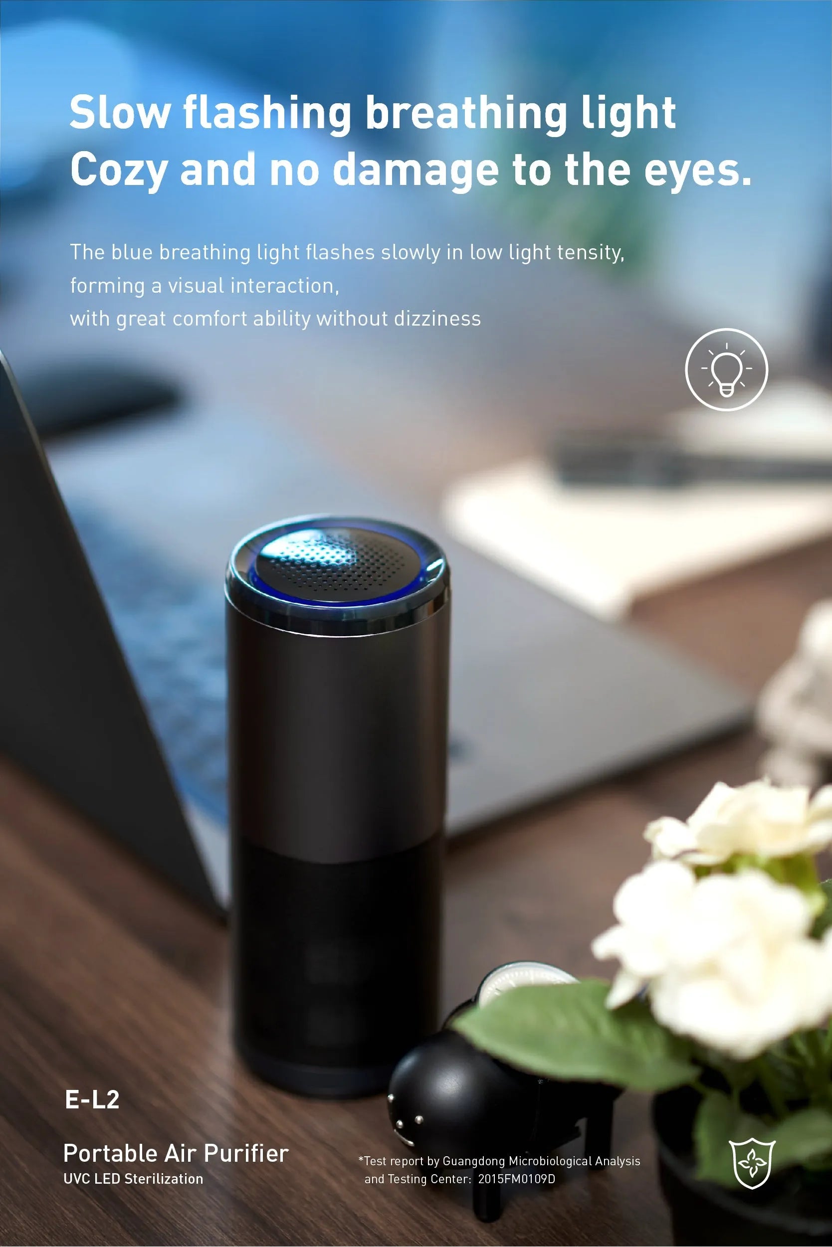 Black portable mini car air purifier with smart sensor display, measuring 6.2 by 17.2 cm