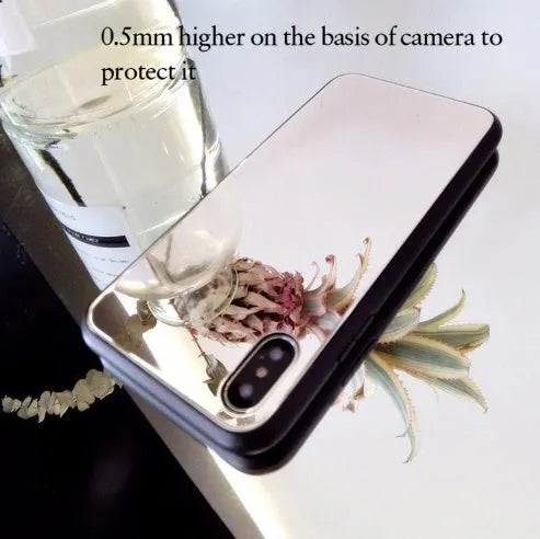 Black compatible iPhone case with a mirror on the back, for models like iPhone X and 11.