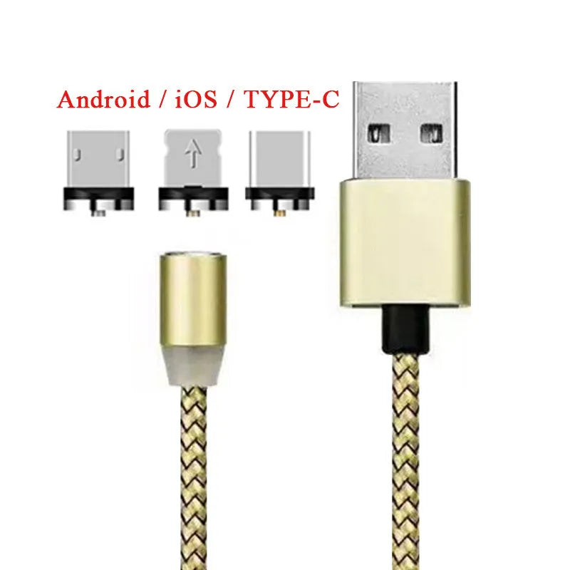 YBD 1m magnetic LED charging cable with cotton woven black cable and aluminium magnetic connectors