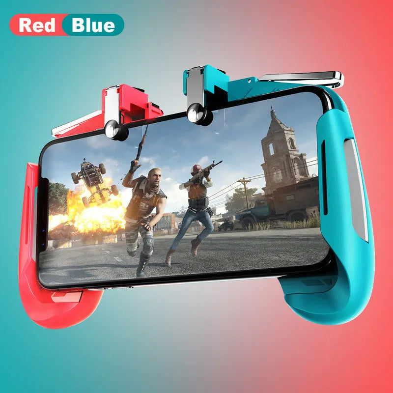 AK16 colourful extendable game controller holding a mobile phone, showing L1R1 triggers.