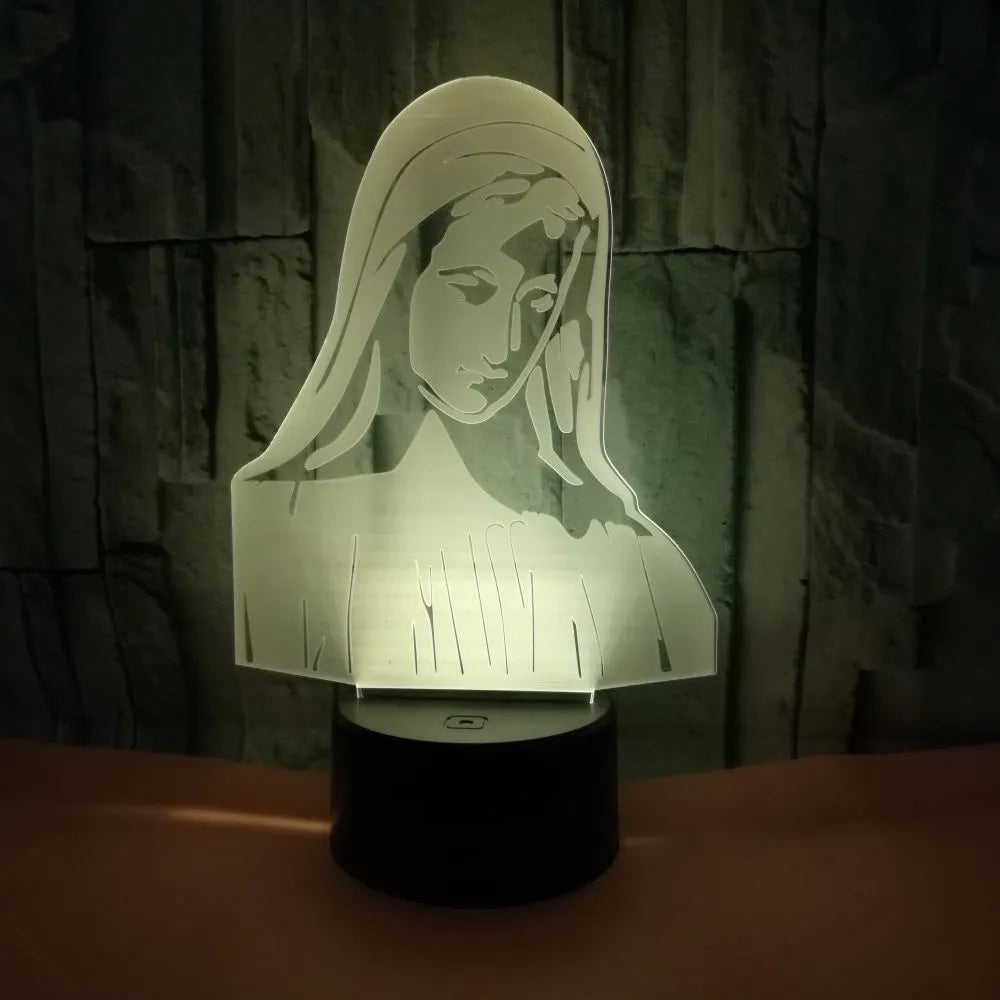 3D LED night light showing laser engraved acrylic plate with dual-ring pattern on ABS base with touch controls